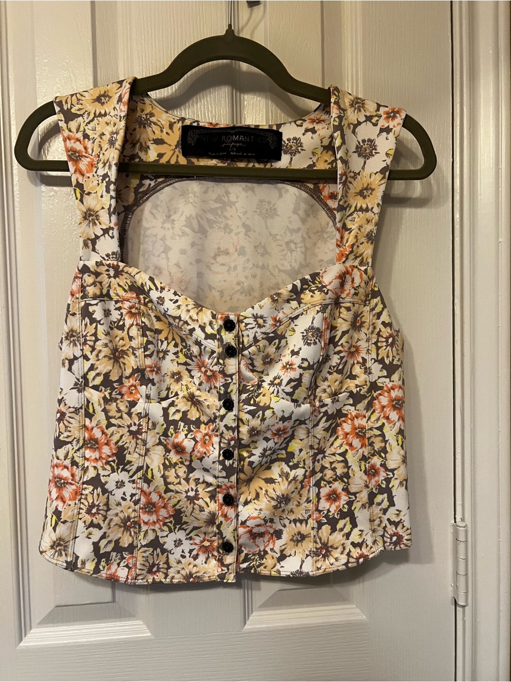 Free People New Romantics Floral Button-Front Corset Top, Size L
